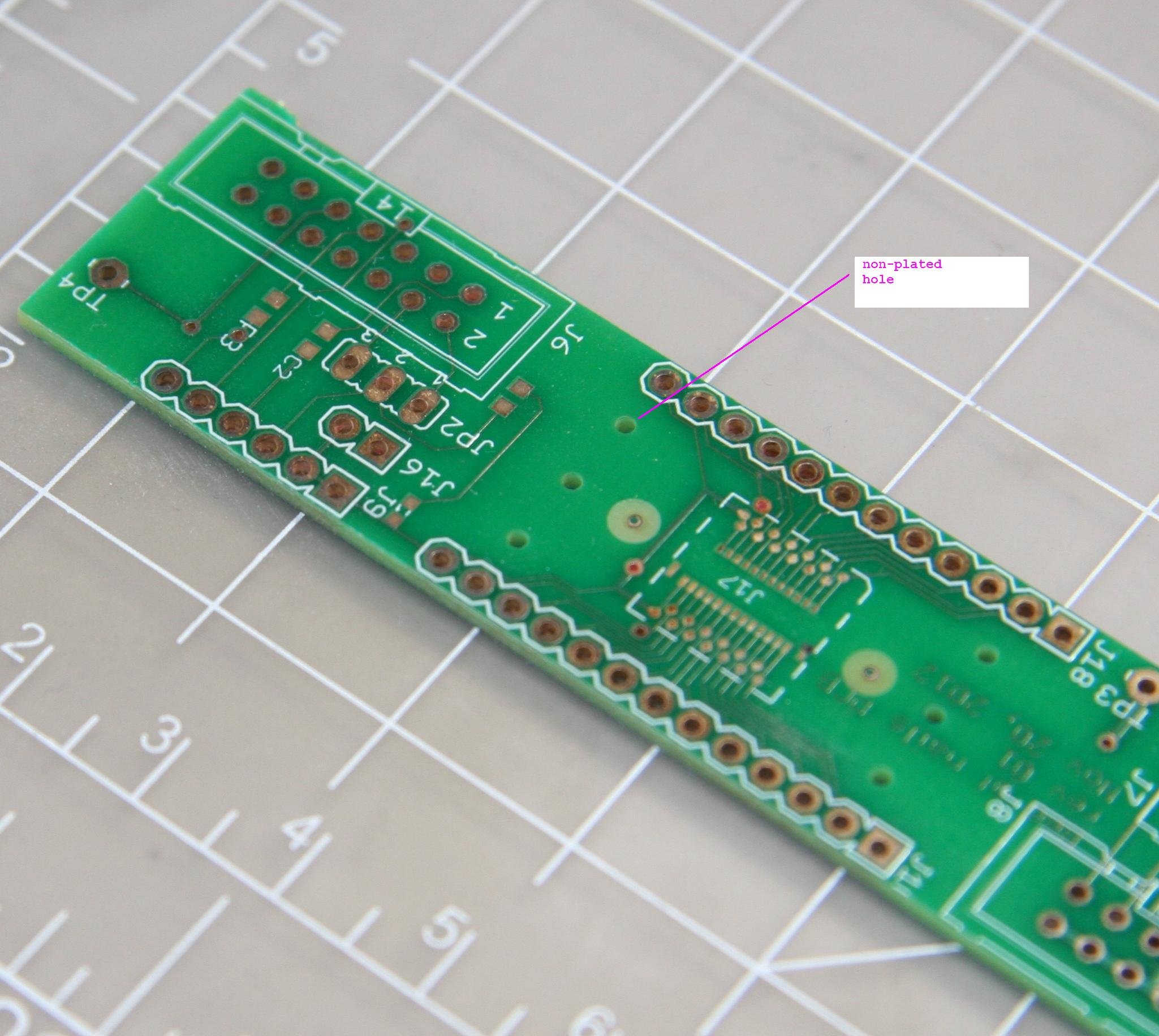 photo of a fabricated PCB with non-plated hole