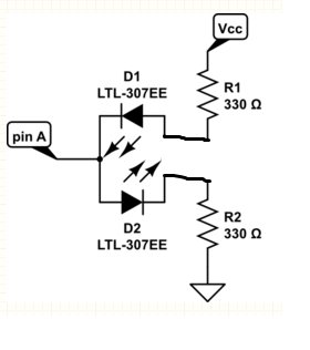 2 leds one pin, badly drawn